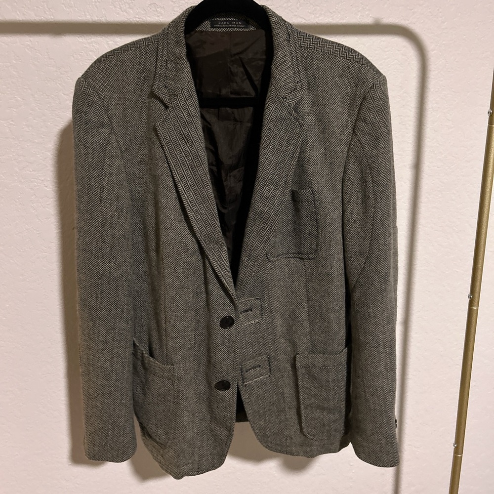 Zara Men's Gray Herringbone Blazer